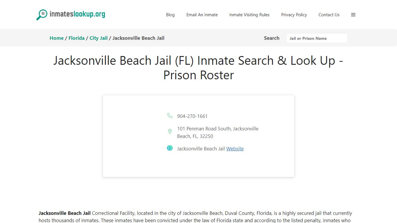 Jacksonville Beach Jail (FL) Inmate Search & Look Up - Prison Roster