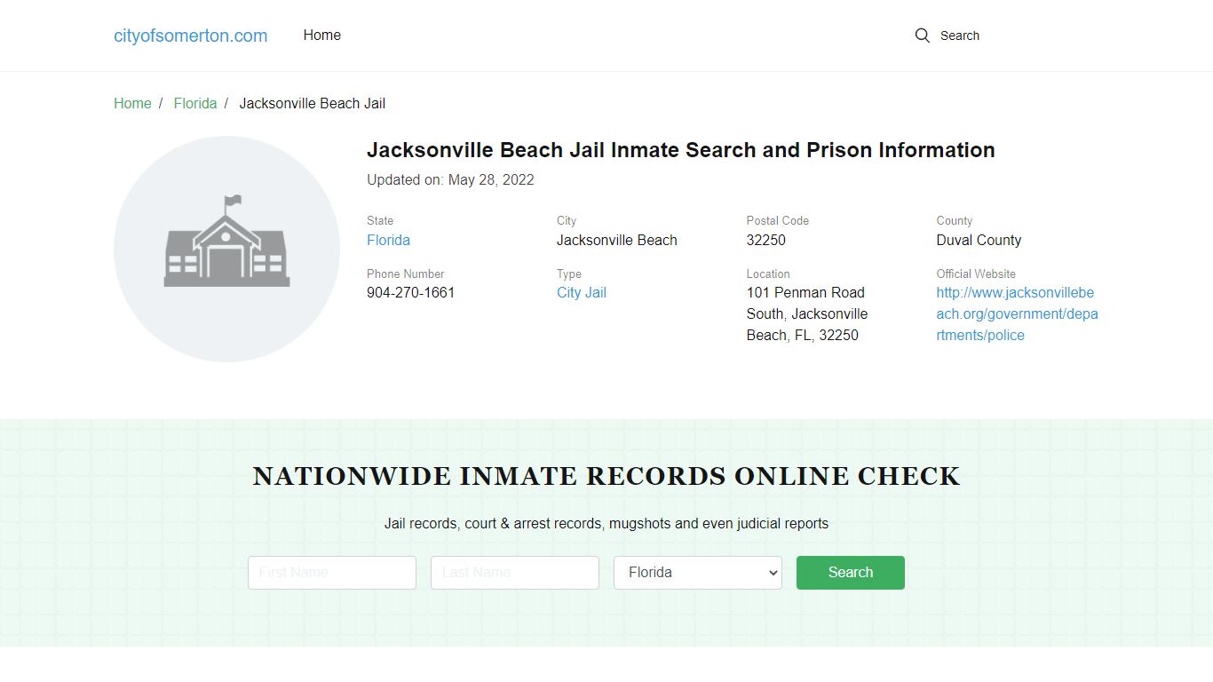 Jacksonville Beach Jail Inmate Search and Prison Information